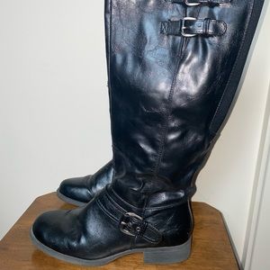 Kim Rogers Black Patent Leather Boots with Buckles